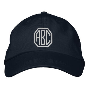 Custom White Embroidered Hat Monogram on Navy Cap