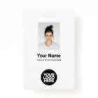 Custom White Employee Photo, Bar Code, Logo, Name