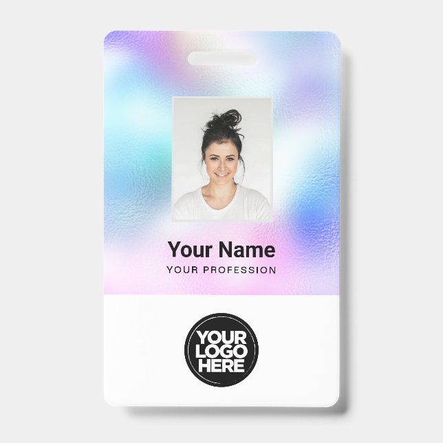 Custom White Employee Photo, Bar Code, Logo, Name  ID Badge (Front)