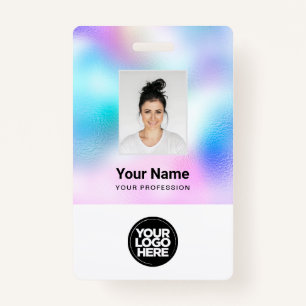 Custom White Employee Photo, Bar Code, Logo, Name  ID Badge