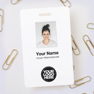Custom White Employee Photo, Bar Code, Logo, Name ID Badge