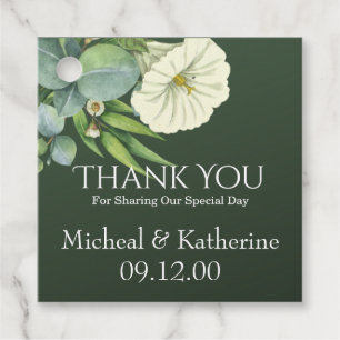 Custom White Floral Emerald Green Thank You Favour Tags
