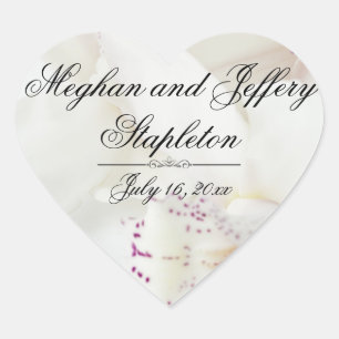 Custom White Floral Heart-Shaped Wedding Stickers