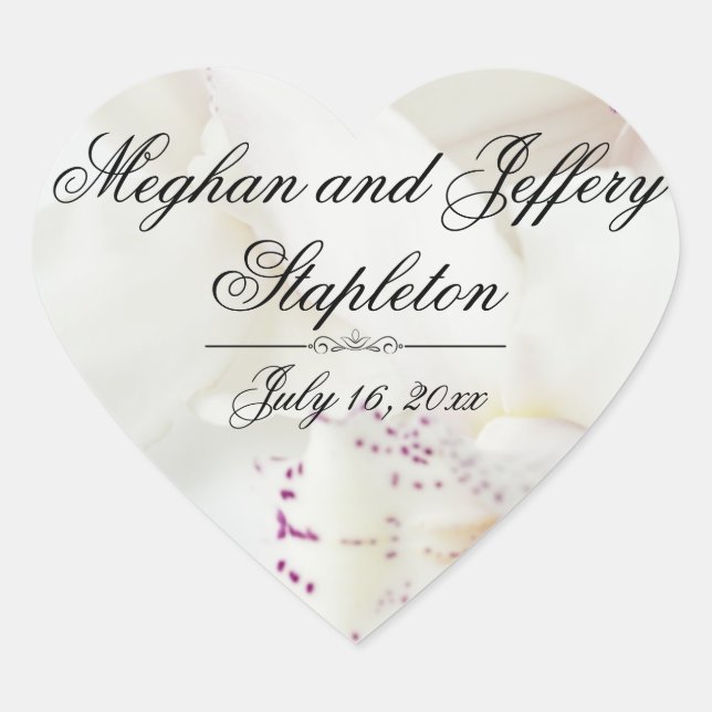 Custom White Floral Heart-Shaped Wedding Stickers (Front)