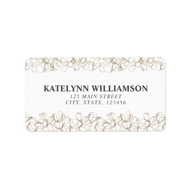Custom White Gold Floral Return Address Label (Front)