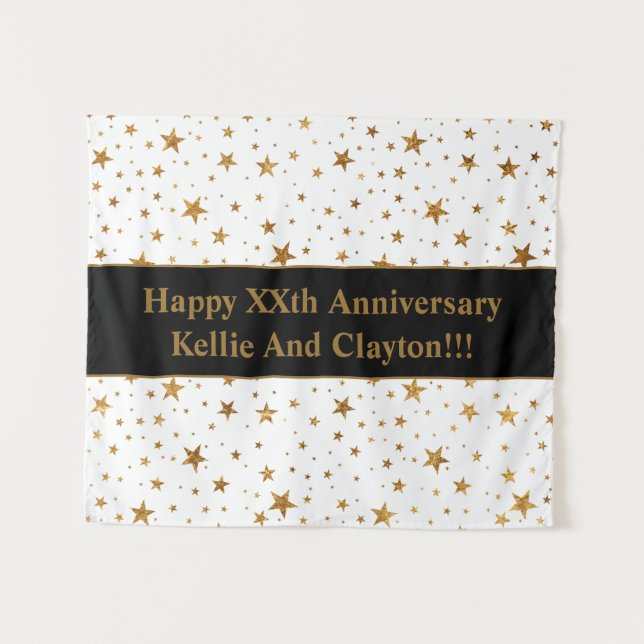 Custom White/Gold Stars With Message Anniversary Tapestry (Front (Horizontal))