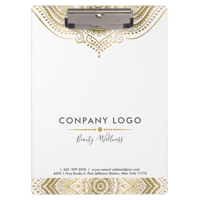 Custom White & Gold Vintage Mandala Lace Clipboard (Front)