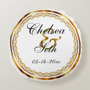 Custom White & Gold Wedding Round Cushion