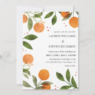 Custom White Green Oranges Green florals Wedding Invitation