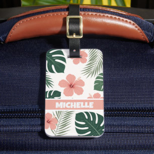 Custom White Green Pink Vacation Luggage Tag