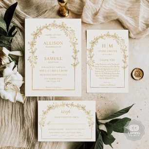 Custom White Grey  Gold Autumn Wedding Invitation