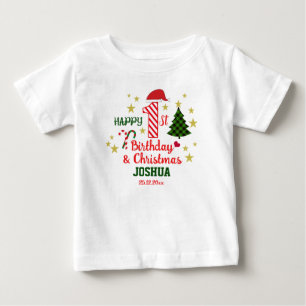 Custom White Happy 1st Birthday & First Christmas  Baby T-Shirt