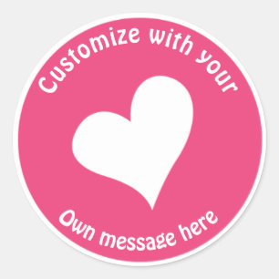 Custom White Heart on Pink Classic Round Sticker