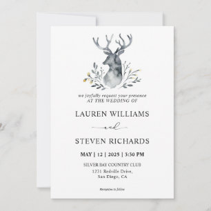 Custom White Indigo Deer Antler Tradition Wedding Invitation