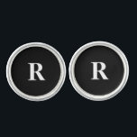Custom White Initial Groomsmen II Black Cufflinks<br><div class="desc">Custom Masculine Font White Initial on black background Cufflinks.  Boldl Font.</div>