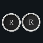 Custom White Initial Groomsmen Modern Font Black Cufflinks<br><div class="desc">Custom Masculine Font White Initial on black background Cufflinks.  Bold Modern Font.</div>