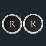 Custom White Initial Groomsmen Modern Font Black Cufflinks<br><div class="desc">Custom Masculine Font White Initial on black background Cufflinks.  Bold Modern Font.</div>