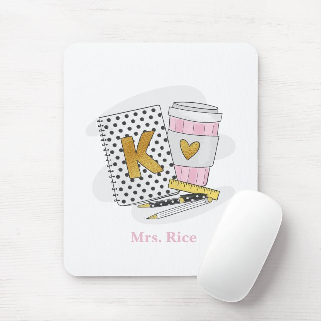 Custom White Kindergarten Teacher Appreciation Mouse Mat (With Mouse)
