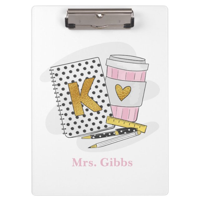 Custom White Kindergarten Teacher School Clipboard (Front)