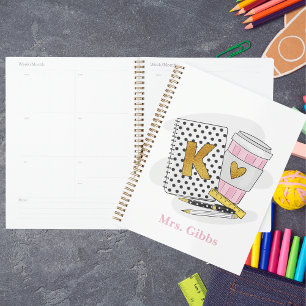 Custom White Kindergarten Teacher School Coffee  Planner