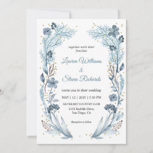 Custom White Light Soft Blue Iced Frame Wedding Invitation