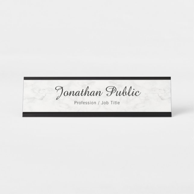 Custom White Marble Modern Elegant Professional Desk Name Plate (Front)