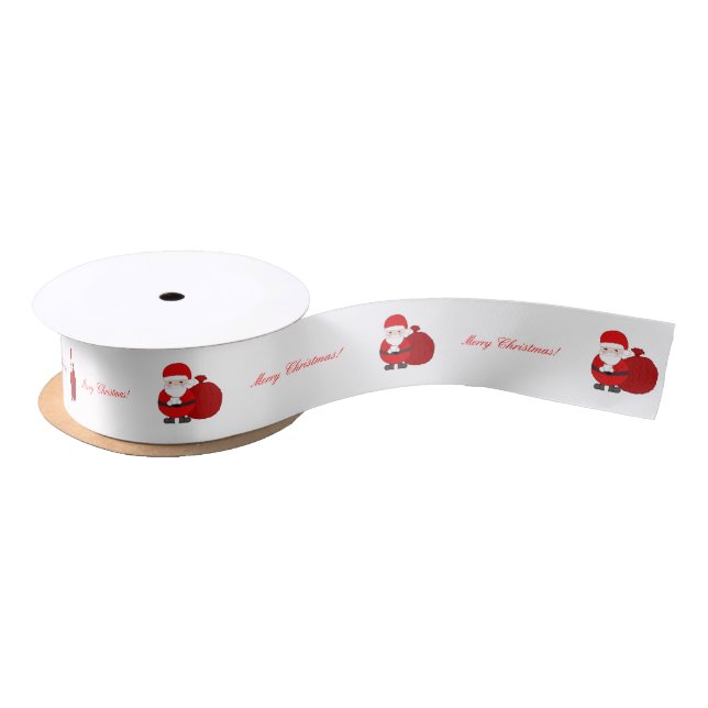 Custom White Merry Christmas Ribbon With Santa Satin Ribbon (Spool)