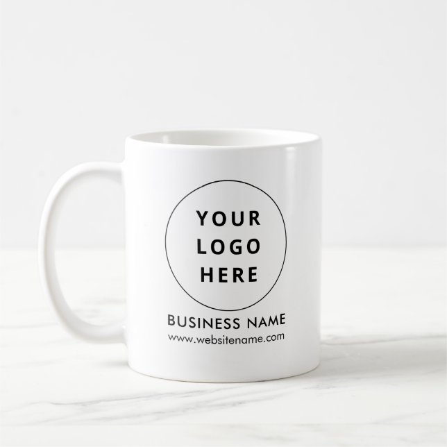 Custom White Modern Business Logo and QR Code Coffee Mug (Left)