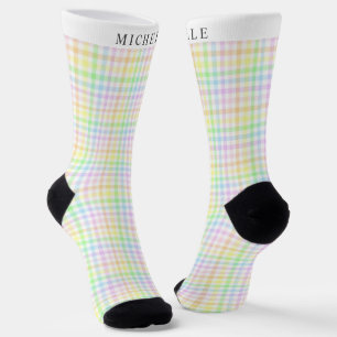 Custom White Multicolor Chequered Pattern Socks