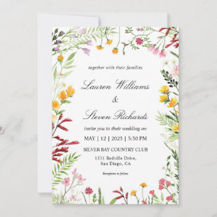 Custom White Multicolor Meadow Flowers  Wedding Invitation