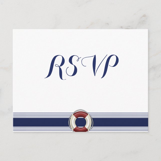 Custom White Nautical Wedding RSVP Postcards (Front)
