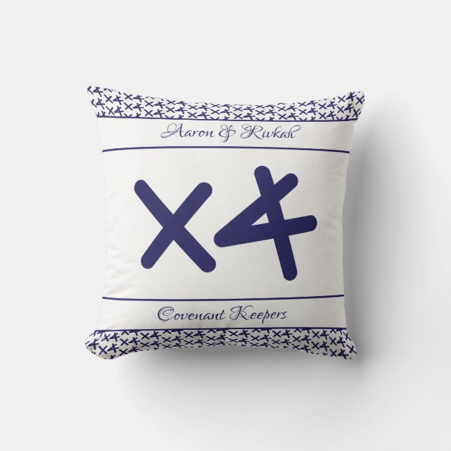 Custom White Navy Name Quote Wedding Keepsake  Cushion (Front)