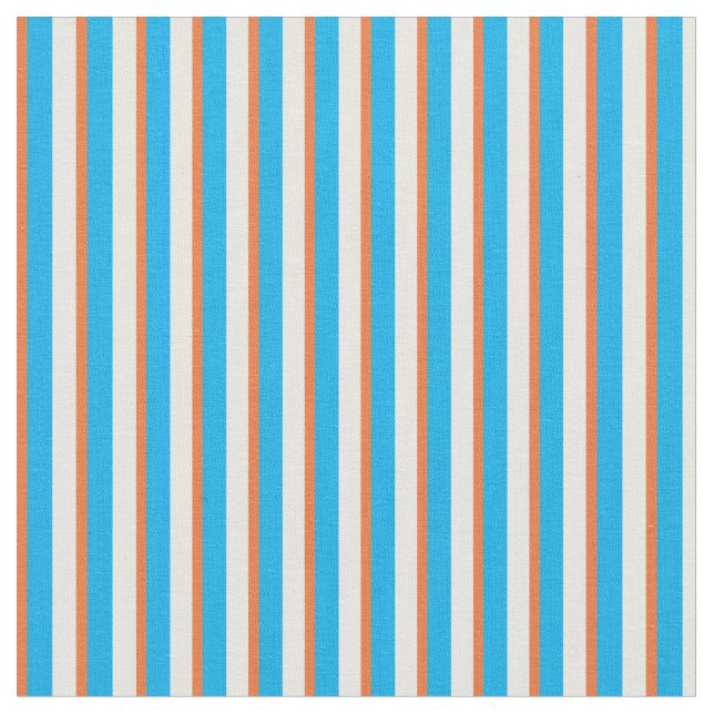 Custom White Orange Sky Blue Striped Fabric (Close Up)