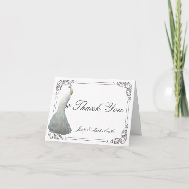 Custom White Peacock Wedding Thank You Card (Front)