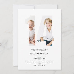 Custom White Photo 14th Birthday Invitation Boys