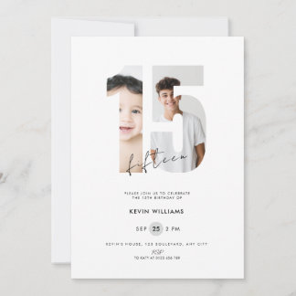 Custom White Photo 15th Birthday Invitation Boys
