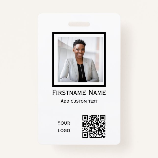 custom white photo employee  badge ID qr code ID Badge (Front)