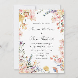 Custom White Pink Blue Spring Warming Flowers  Invitation