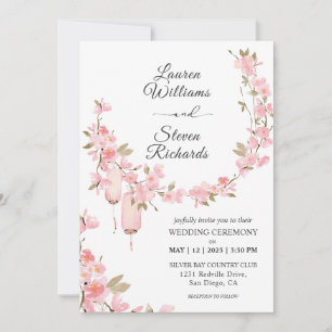 Custom White Pink Cherry Blossom Flowers  Invitation