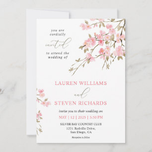 Custom White Pink Cherry Blossom Wedding Invitation