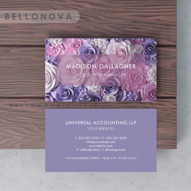 Custom White Pink Purple Blue Floral Professional Business Card (Custom White Pink Purple Blue Floral Professional Business Card)