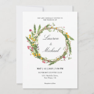 Custom White Pink Spring Flowers Wreath Invitation