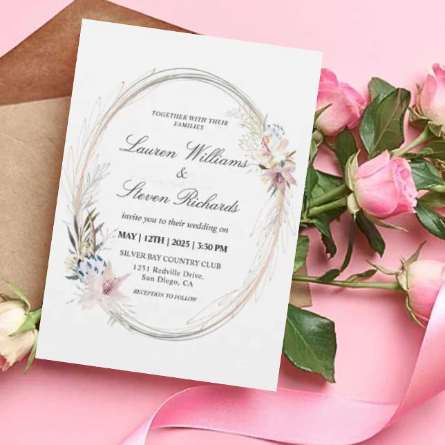 Custom White Pink Whimsical Wreath Floral Premium Invitation (Custom White Pink Whimsical Wreath Floral Premium Invitation)