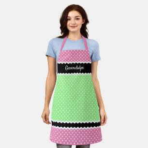 Custom White Polkadots On Neon Pink Green Black Apron