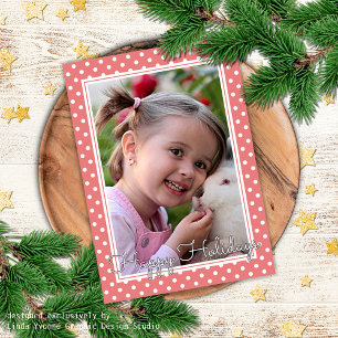 Custom White Polkadots Pattern Rose Pink Holiday Card