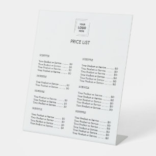 Custom White Price List   Modern Business  Pedestal Sign