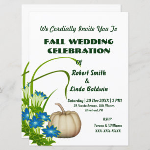 Custom White Pumpkin Fall Floral Green  Invitation