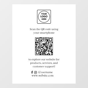 Custom White QR Scan Me Minimal Website Display Window Cling