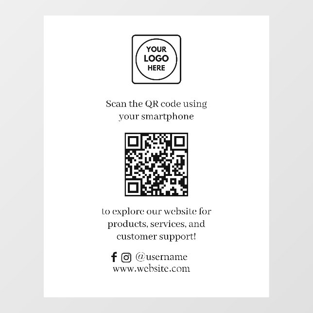 Custom White QR | Scan Me Minimal Website Display Window Cling (Sheet)