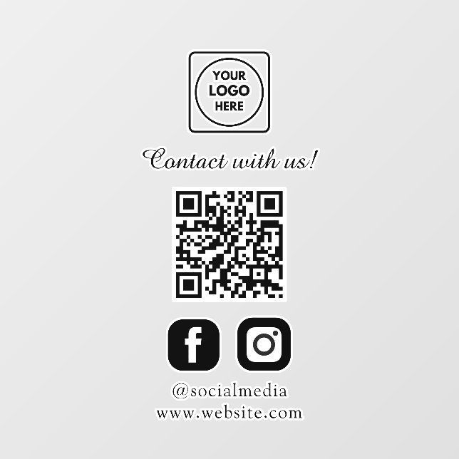 Custom White QR | Social Media Connect Display Window Cling (Sheet)